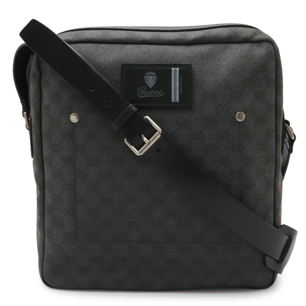 GUCCI GG Canvas Shoulder Bag/Handbag, and Leather, Dark Gray/Black, 223703